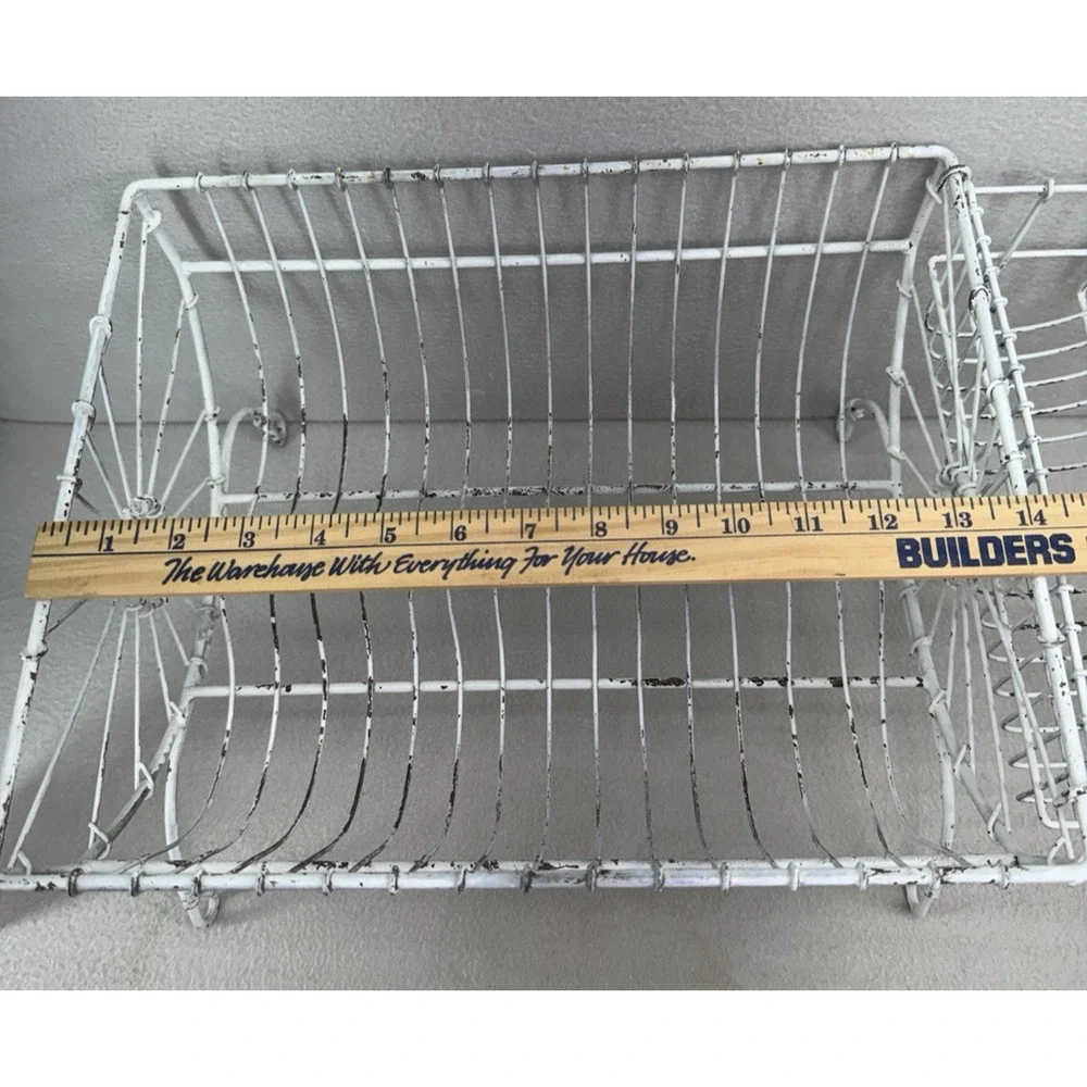French Style Dish Rack White Wire Metal Farmhouse Counter Drying Rack VTG - Picture 7 of 13
